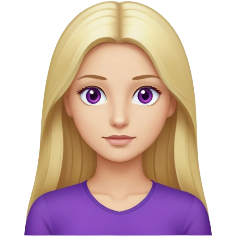 Luxury blonde model, hazel eyes, sleek long hair, purple top emoji