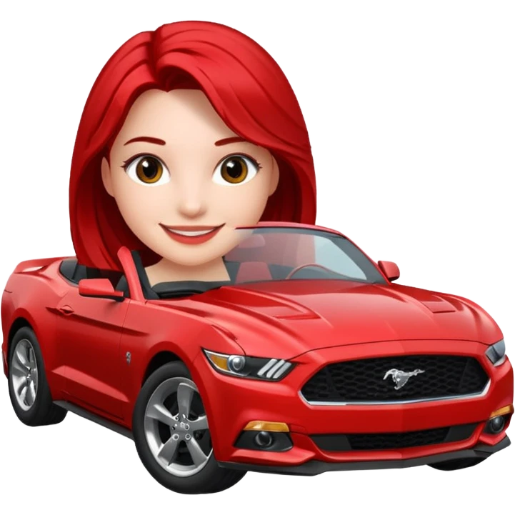 Red mustang with girl emoji