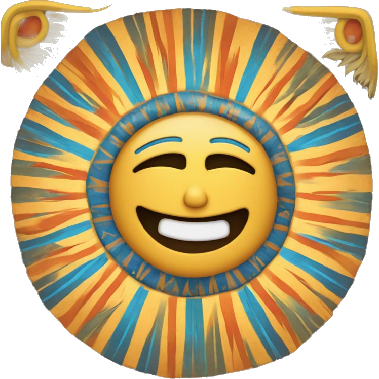 un sol sonriente con rayos estilizados similares a los soles representados en diversos culturas prehispanicas  emoji