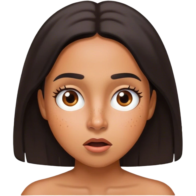 expresión de sorpresa de mujer latina con pequeños lunares en la cara, de pelo lacio emoji