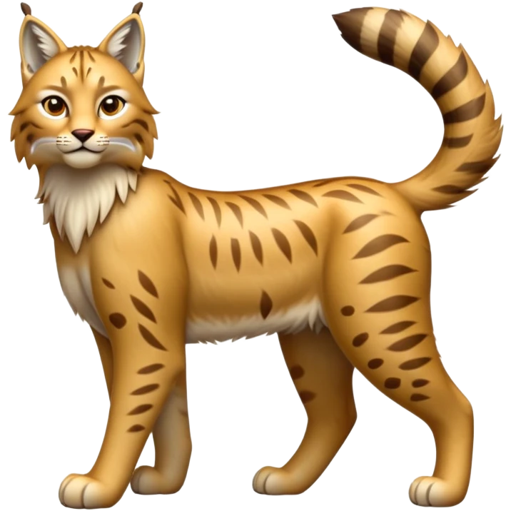 Cinematic-Lynx-Realistic-Full-Body-Standing-Emoji – Tail flicking slightly, head tilted dramatically, powerful yet sleek frame covered in soft golden-brown fur with faint spotting, long legs and large paws poised elegantly, simplified yet realistic focused features, highly detailed, glowing with an almost sarcastic glow. emoji
