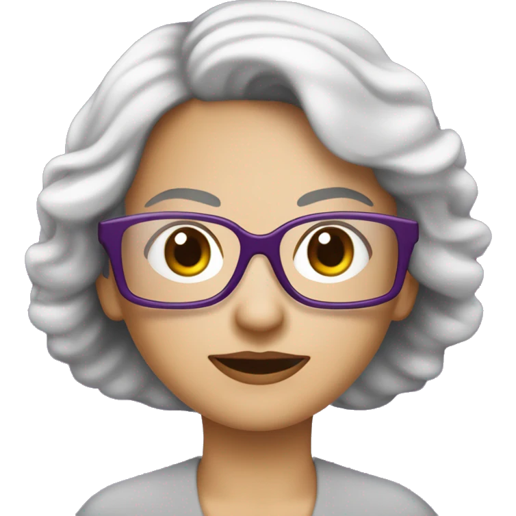 Une femme blanche brune avec un carré et des lunettes violettes emoji