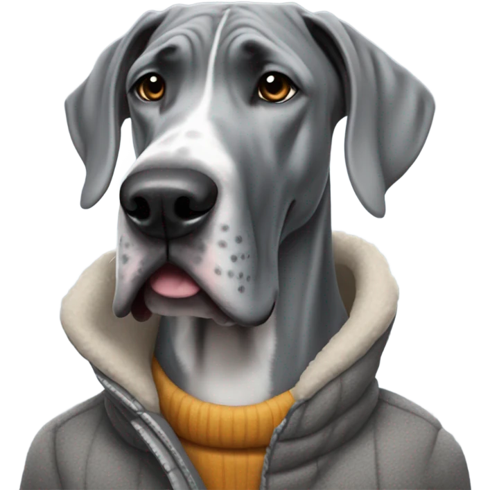 Grey great dane with human winter coat emoji