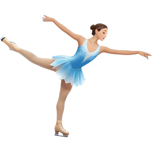 An icon showing a graceful figure skater performing a spin on the ice in a grand ice palace. The rink is illuminated by soft light beams, with cheering spectators in the stands. Snowflakes gently fall, adding to the magical atmosphere. Transparent background highlights elegance and artistry. emoji