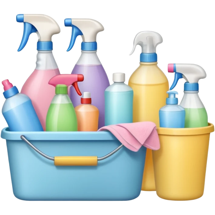 Realistic cleaning essentials with natural color emoji