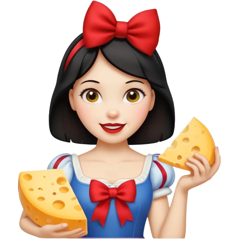 Happy Snow White red bow holding wedge of cheese emoji