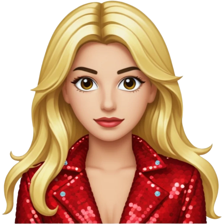Lele Pons with long blonde hair, red sequin outfit emoji