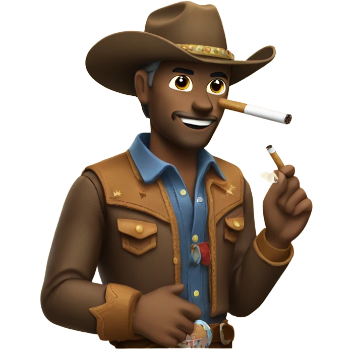 A cowboy riding a horse while smoking a cig  emoji