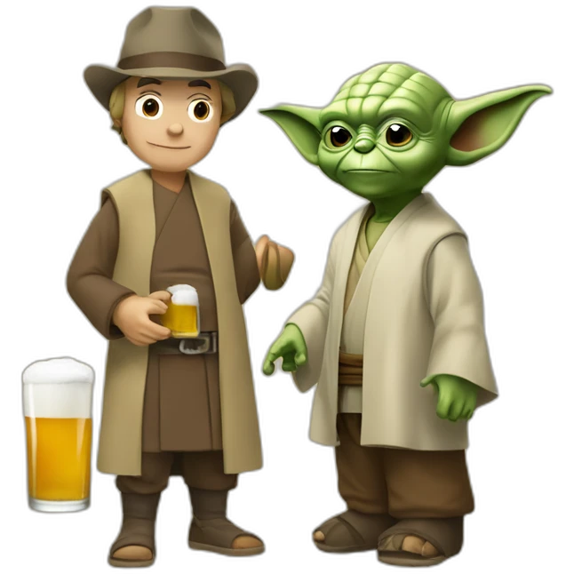 Mikey qui boit de la bière avec maître yoda emoji