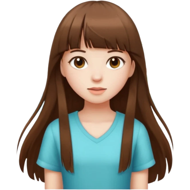Girly in summer clothes, white skin, long brown hair with straight bang emoji