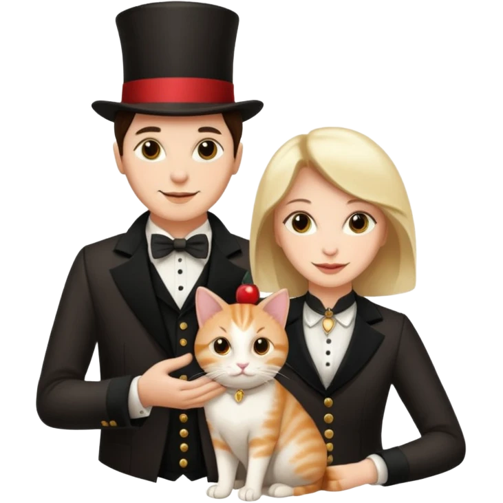 magician couple and their pet cat emoji