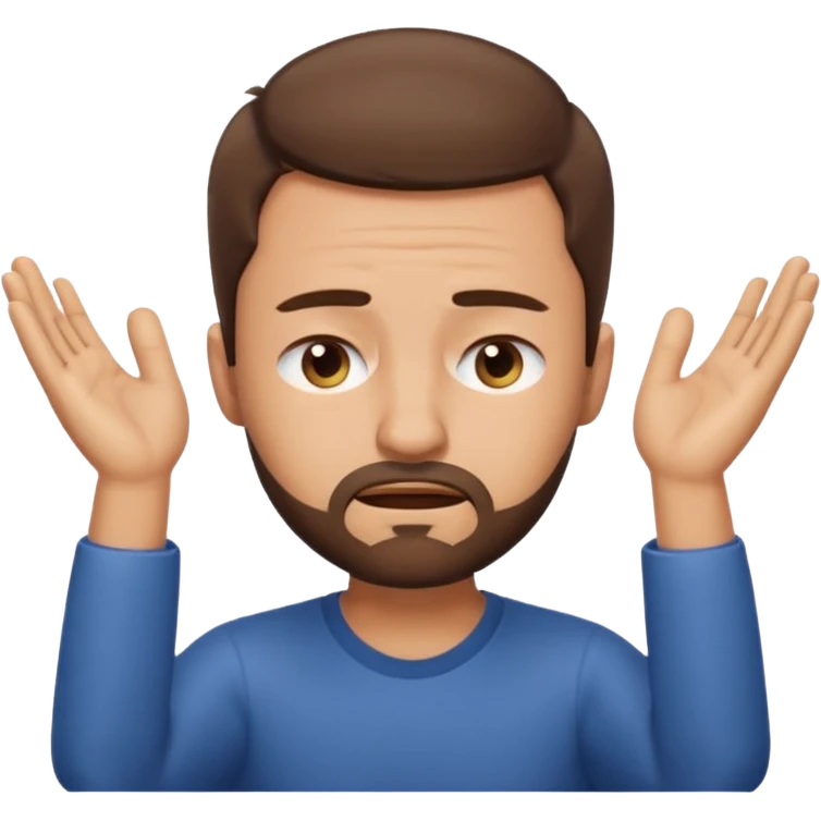 Emoji of a frustrated man with short brown hair hair and a short beard, eyes tightly closed and eyebrows furrowed.
Both hands raised near his head in frustration, clean rounded emoji style, soft gradients, plain background. emoji