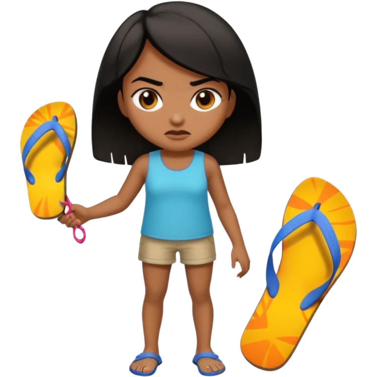 Una chica morena🙎🏽‍♀️enojada con una chancla en la mano emoji