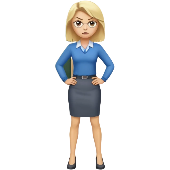 very angry blonde female teacher full body without glasses, hands on hips emoji