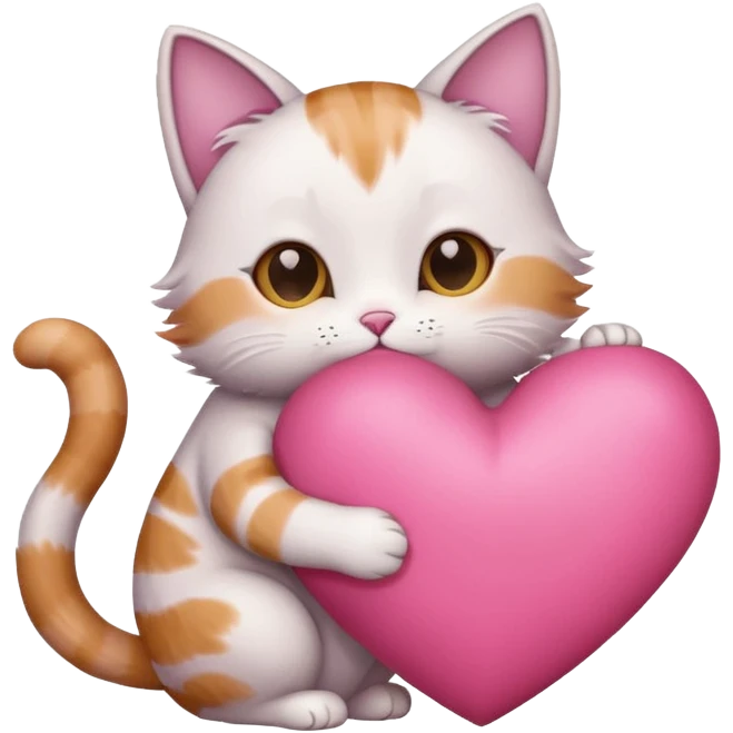 Cat hugging large pink heart emoji