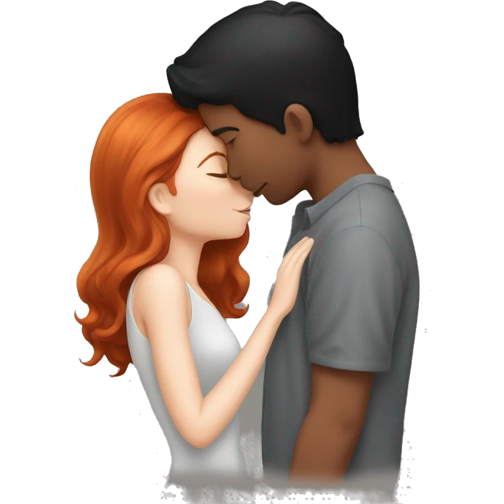 redhead kissing her boyfriend with black Hair emoji