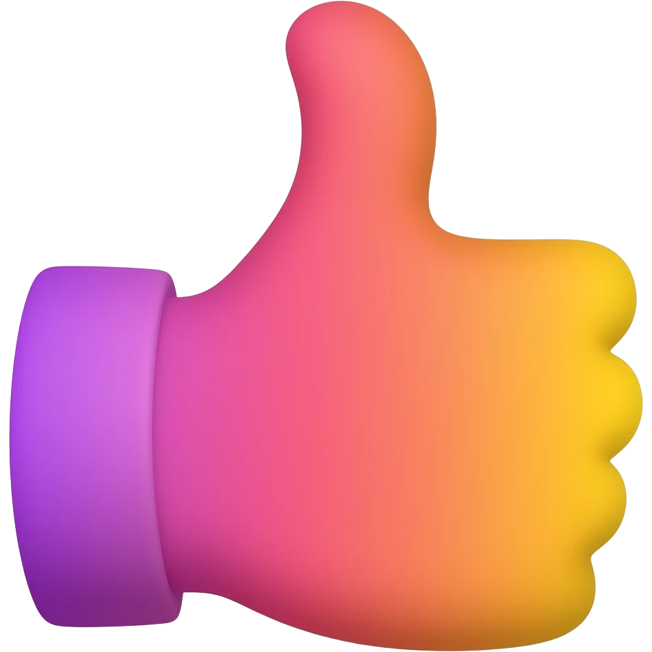 2D thumbs up. graident filled colours purple / pink /red/ orange to yellow emoji
