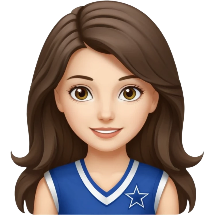 white happy long haired brunette girl hazel eyes in dallas cowboy cheerleader outfit emoji