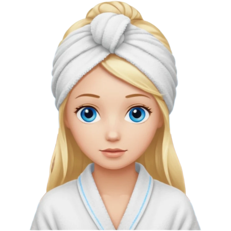 White girl with blonde hair and blue eyes in spa wearing a hair towel  emoji