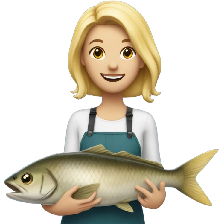 Blonde girl catches big fish ￼￼ emoji