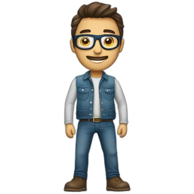 hombre moreno con lentes y uniforme de jean cuerpo completo caminando  emoji