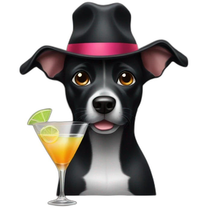 Black dog with hat drinking a martini emoji
