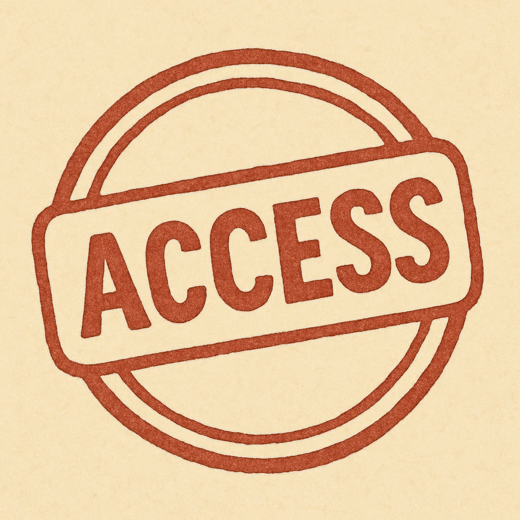 red ink stamp print, 'Access' in all caps, slightly tilted, rough edges, white background emoji