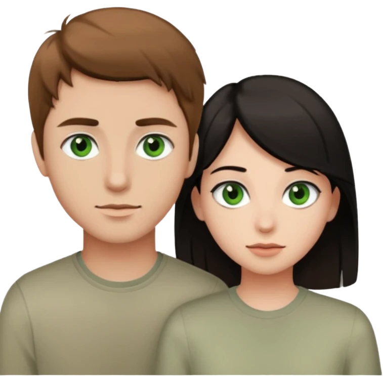 A boyfriend with light brown hair and green eyes next to his girlfriend with black eyes and black hair emoji