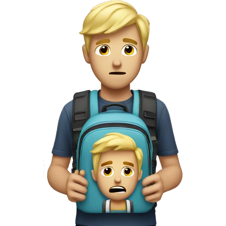 Sad Blonde guy vlogging with a backpack emoji