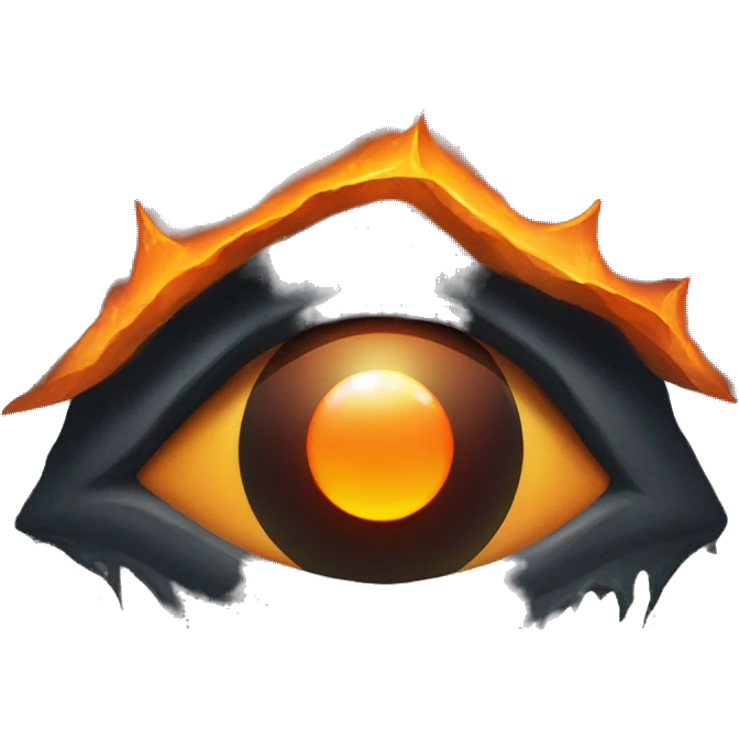 Eye of Sauron with glowing orange iris, set in a dark tower of Mordopr emoji