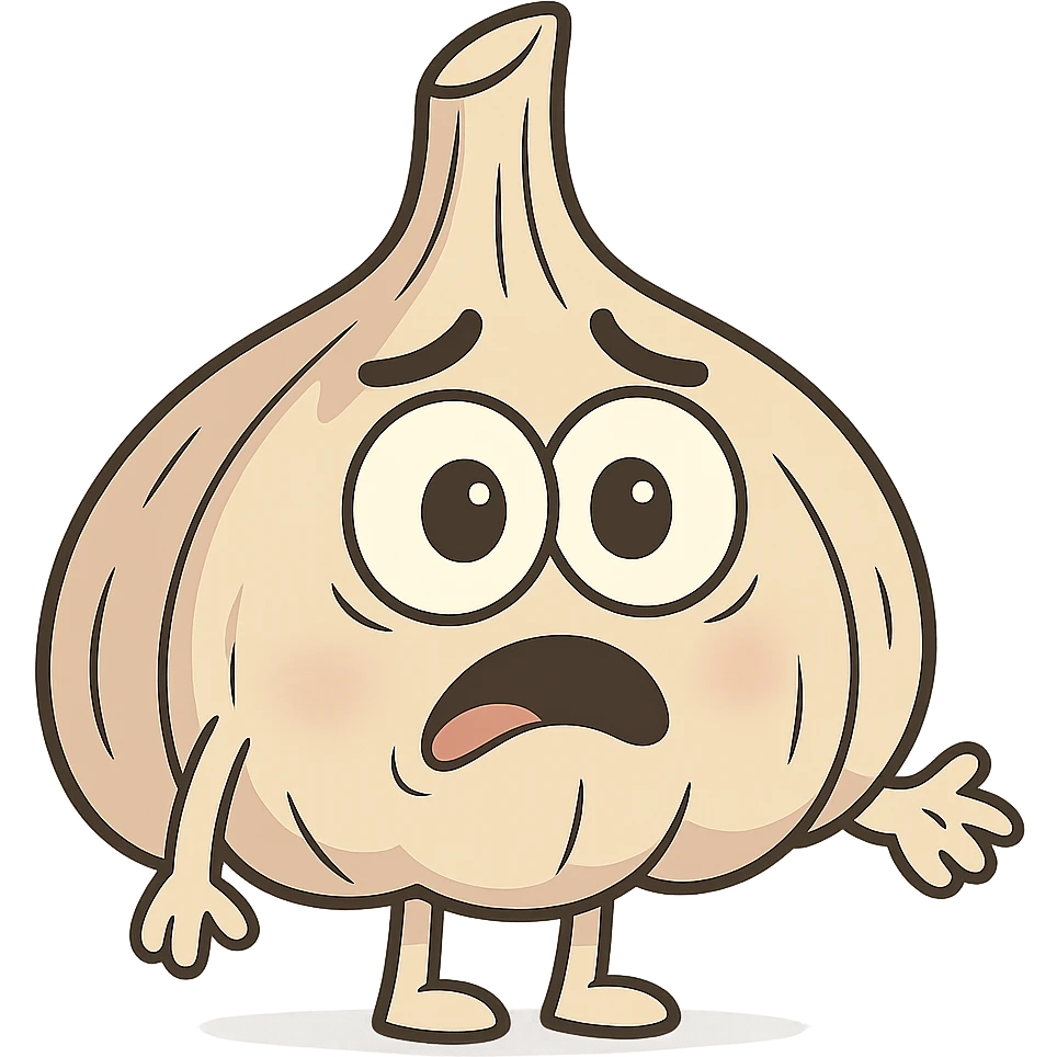cartoon style garlic with big eyes and simple lines, cute and expressive emoji