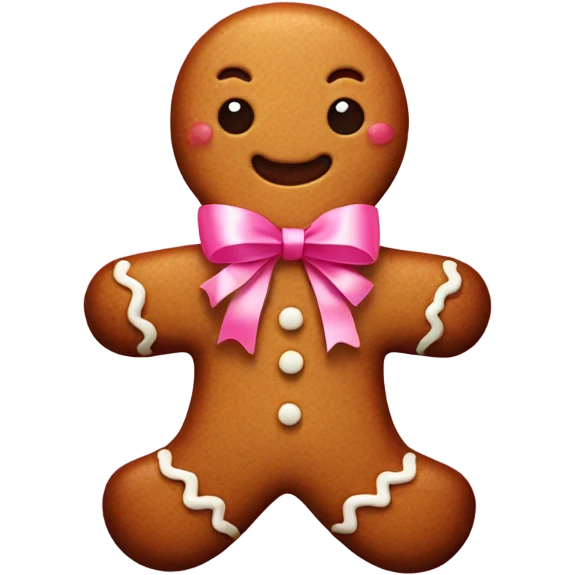Gingerbread man with a cute pink ribbon  emoji