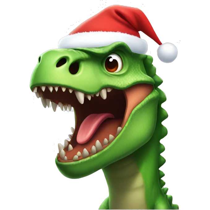 Mad dinosaur with Santa hat emoji