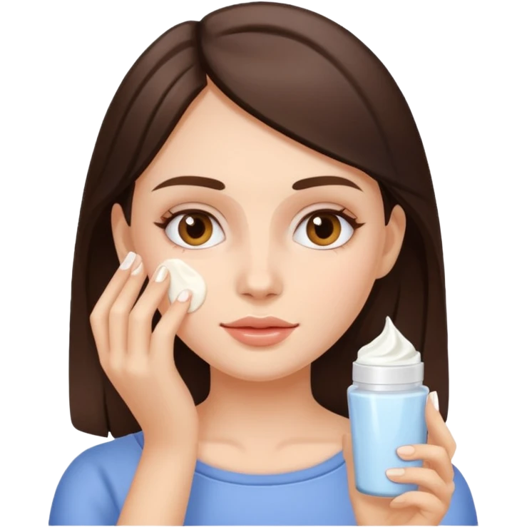 brunette girl applies cream to her face emoji