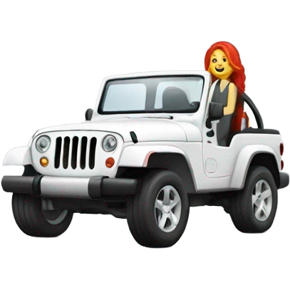 White Jeep with a red headed girl driving emoji