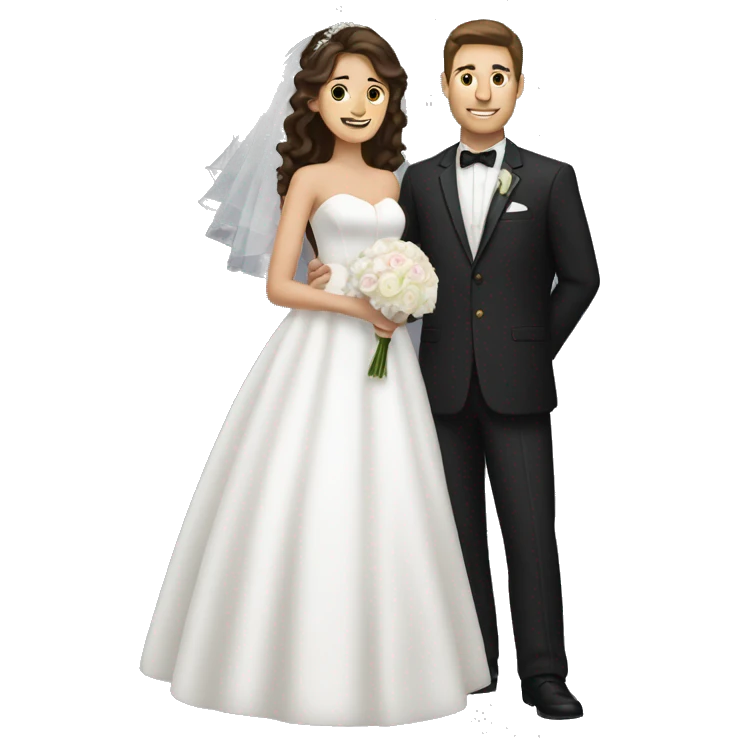 brunette hair bride and husband emoji