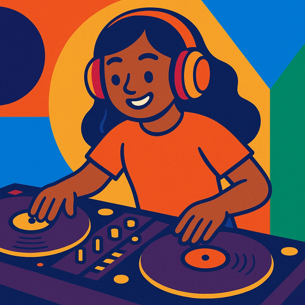 girl playing DJ set emoji