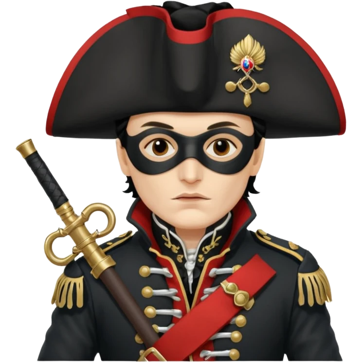 Adam Ant  with black mask is wearing a Hungarian jacket Hussar'S JACKET, holds two firelocks holsters in his hands emoji