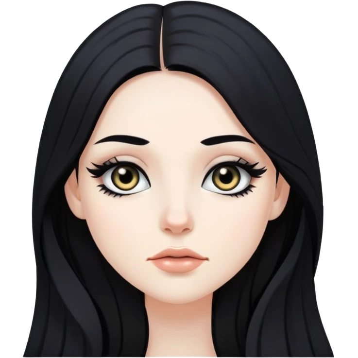 Pale girl with long black hair and eyeliner emoji