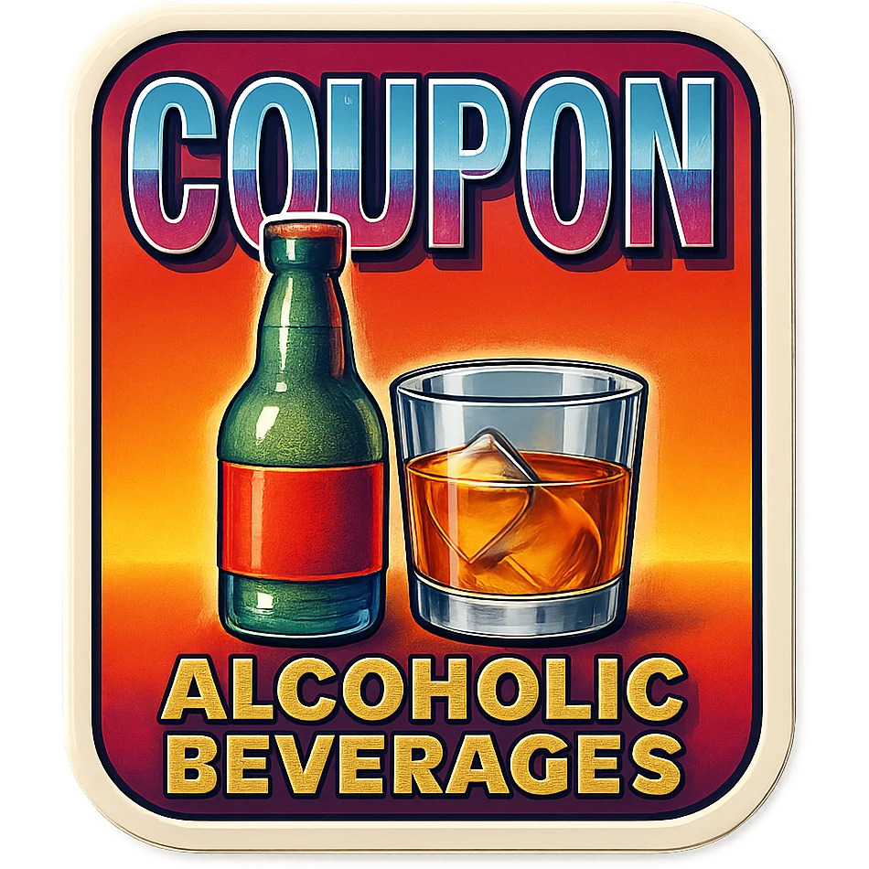 A sticker of a coupon for alcoholic beverages emoji
