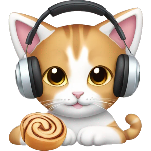Kawaii cat with cinnamon roll headphones emoji