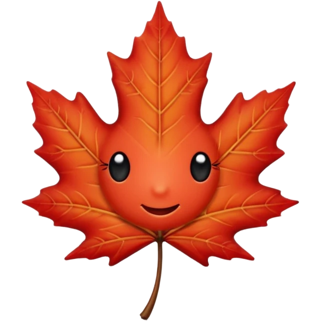 emoji, feuille d'érable couleur vermeille, deux yeux ronds noirs brillants emoji