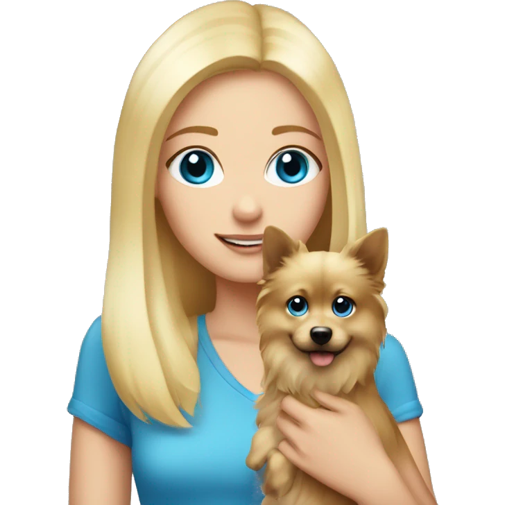 Blonde girl blue eyes holding spitz  emoji