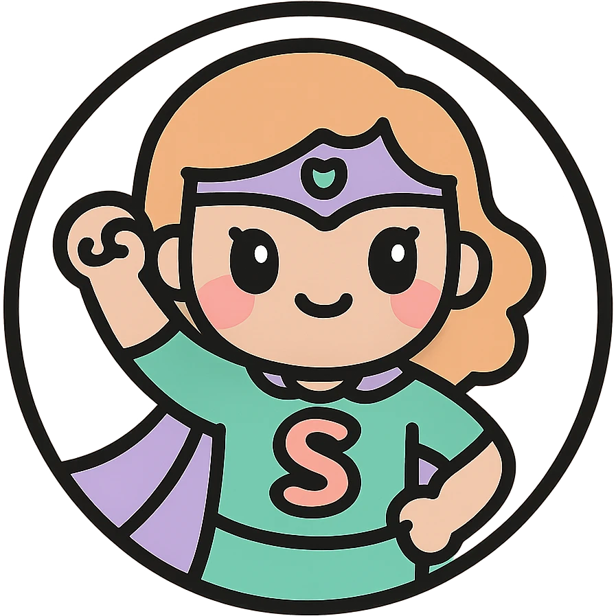 little alchemy style icon
subject: super human
border: medium-black
shape: round, circular
background: white
style: full color fill with medium black outlining emoji