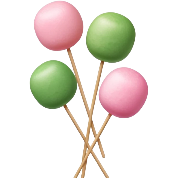 Japanese dango with three colorful rice balls on a stick, traditional hanami dango with pink, white, and green colors emoji