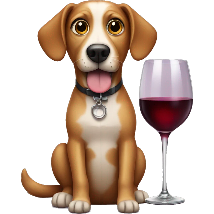 dog with big eyes and glass of wine emoji
