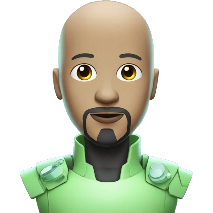 Pastel green bald male with goatee cyborg with circuitry emoji