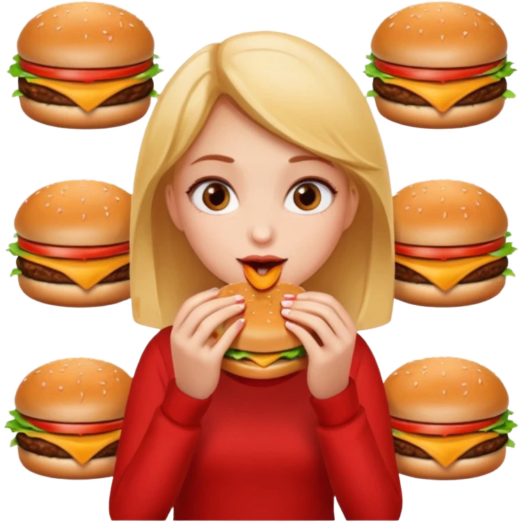 Девушка ест много бургеров  emoji