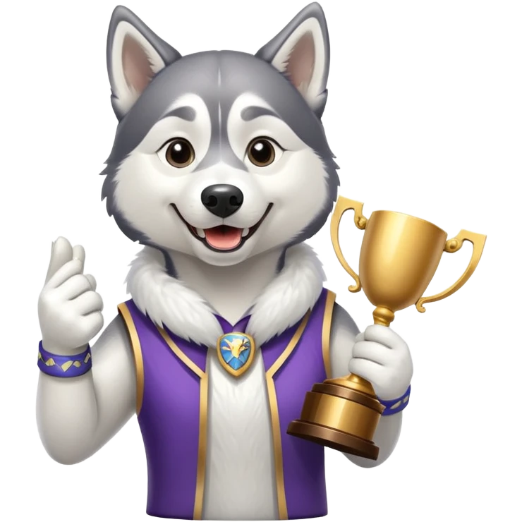Triumphant husky dog with trophy emoji