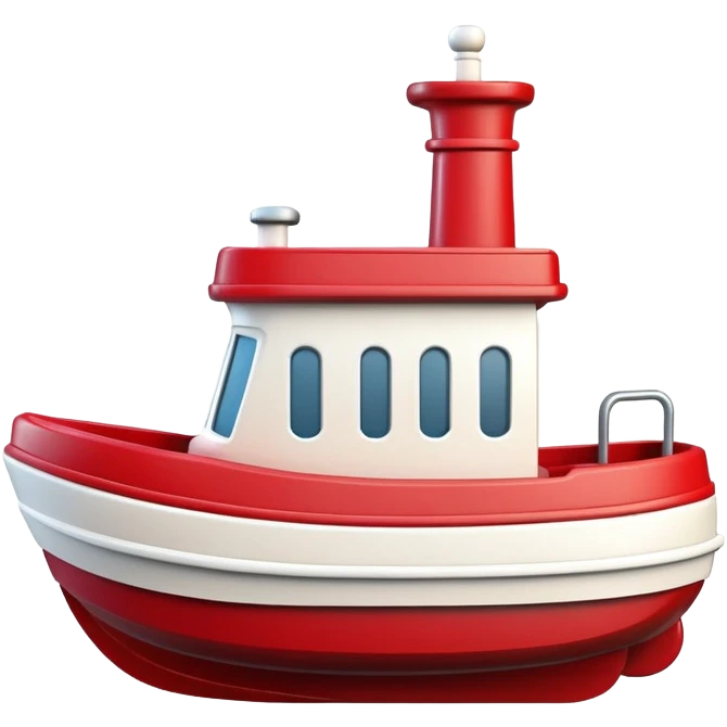 A wooden toy tugboat with a happy face and rosy cheeks emoji